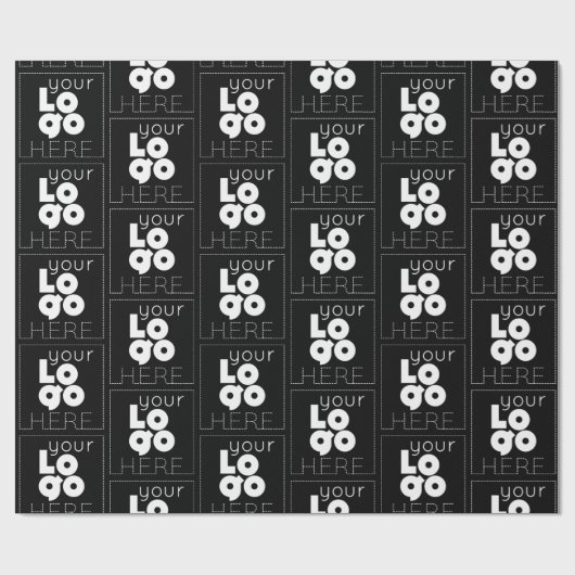 黒いカスタムギフトに会社の白いロゴパターン ラッピングペーパー (フラット)