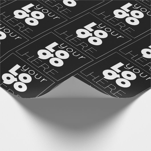 黒いカスタムギフトに会社の白いロゴパターン ラッピングペーパー (角)