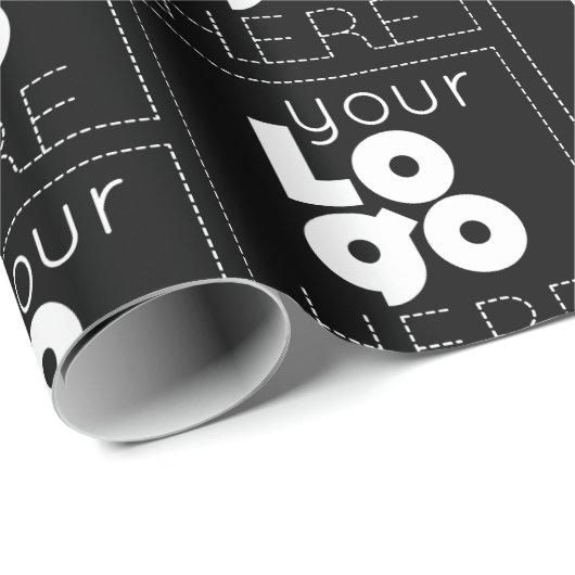 黒いカスタムギフトに会社の白いロゴパターン ラッピングペーパー (ロールコーナー)