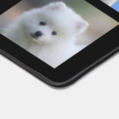 黒いカスタムデスクマットに白い犬の写真 デスクマット (コーナー)