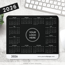 黒いカスタムロゴ2026 Business Calendar Mouse pad