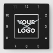 黒いカスタム背景のビジネスミニマルロゴ スクエア壁時計 (正面)