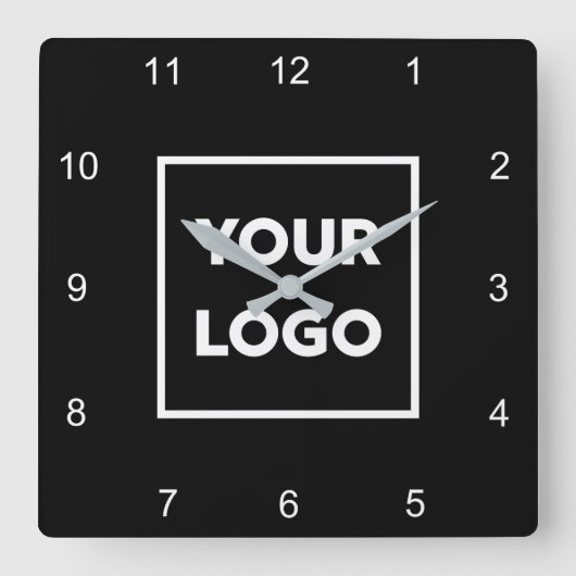 黒いカスタム背景のビジネスミニマルロゴ スクエア壁時計 (正面)