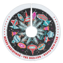 黒いカスタム背景を持つヴィンテージオーナメント ブラッシュドポリエステルツリースカート