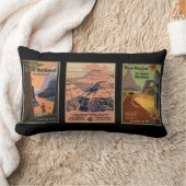 黒いカッコいいヴィンテージの3つの古い旅行ポスター ランバークッション (ブランケット)