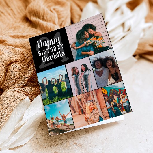 黒いカッコいい写真モダンコラージグリッド21誕生日 カード