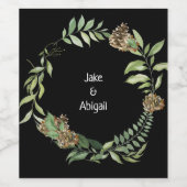 黒いカップルの名前秋の葉パイン結婚コーン ワインラベル (シングルラベル)