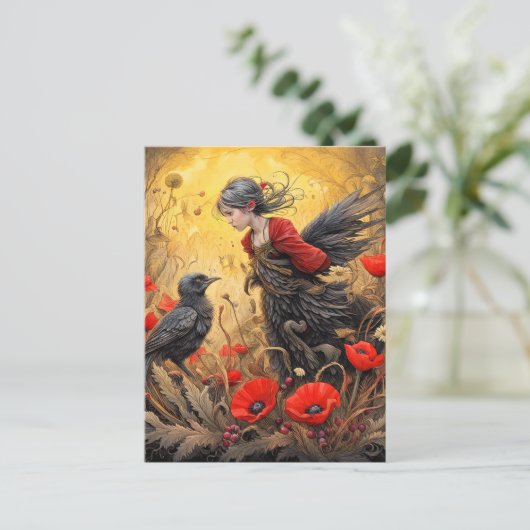 黒いカラスでデザイナーアートを変形 ポストカード (スタンド正面)