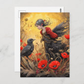 黒いカラスでデザイナーアートを変形 ポストカード (正面/裏面)