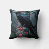 黒いカラスとトーテムポール野生生物アート クッション (裏面)