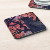 黒いカラスとニャーリ日本のカエデの木 コースター (左側)