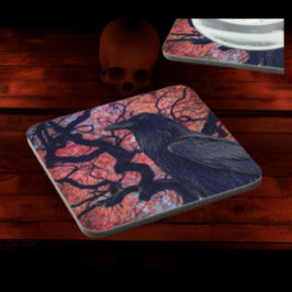 黒いカラスとニャーリ日本のカエデの木 コースター