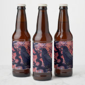 黒いカラスとニャーリ日本のカエデの木 ビールラベル (ボトル)