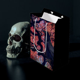 黒いカラスとニャーリ日本のカエデの木 ミディアムペーパーバッグ