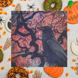 黒いカラスとニャーリ日本のカエデの木 縁ありランチョンナプキン
