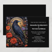 黒いカラスと花のゴシックデザインの結婚式 招待状 (正面/裏面)