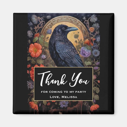 黒いカラスと花ゴシックデザインありがとう マグネット (正面)