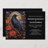 黒いカラスと花ゴシックデザイン結婚ズ 招待状 (正面/裏面)