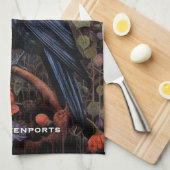 黒いカラスと花ゴシックデザイン キッチンタオル (四つ折り)