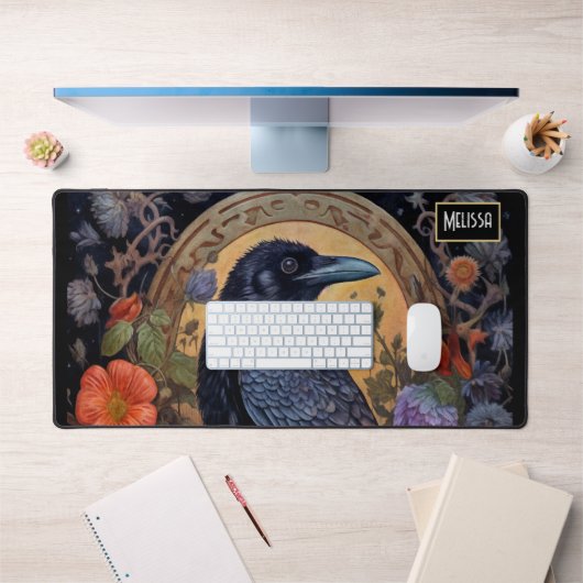 黒いカラスと花ゴシックデザイン デスクマット (オフィス1)