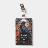 黒いカラスと花ゴシックデザイン バッジ (裏面 （クリップ付）)