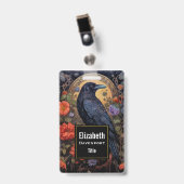 黒いカラスと花ゴシックデザイン バッジ (正面 （クリップ付）)