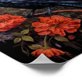 黒いカラスと花ゴシックデザイン ポスター (角)