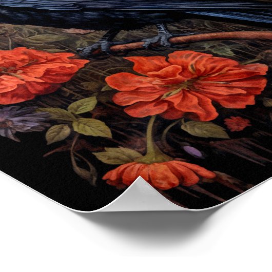 黒いカラスと花ゴシックデザイン ポスター (角)