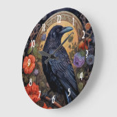 黒いカラスと花ゴシックデザイン ラージ壁時計 (傾斜)