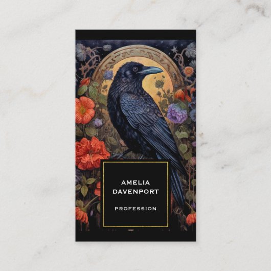 黒いカラスと花ゴシックデザイン 名刺 (正面)