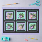 黒いカラスの混合水色の花 薄葉紙 (クラフト)