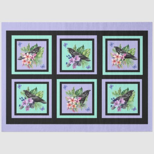 黒いカラスの混合水色の花 薄葉紙 (正面)