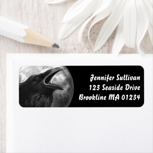 黒いカラスの満月ハロウィンゴシックの鳥の戻り ラベル (インサイチュ)