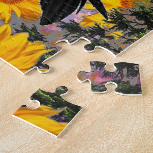 黒いカラス及びヒマワリの芸術 ジグソーパズル (側面)