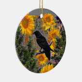 黒いカラス及びヒマワリの芸術 セラミックオーナメント (右)