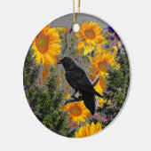 黒いカラス及びヒマワリの芸術 セラミックオーナメント (左)