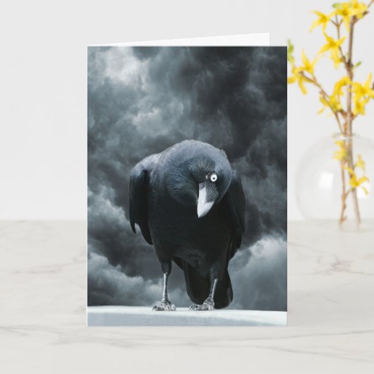 黒いカラス カード (黄色い花)