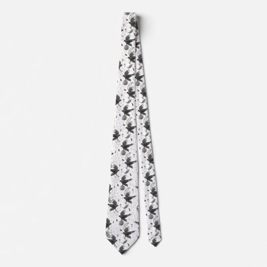 黒いカラス、月と野生の植物ウィッチクラフト ネクタイ (正面)