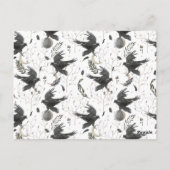 黒いカラス、月と野生の植物ウィッチクラフト ポストカード (裏面)