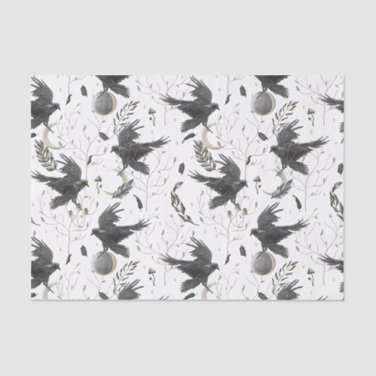 黒いカラス、月と野生の植物ウィッチクラフト 薄葉紙 (正面)