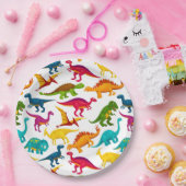 黒いカラフルキャンバスに恐竜の混合物 ペーパープレート (パーティー)