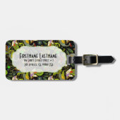 黒いカラフル背景に抽象芸術のピーコック ラゲッジタグ (正面横)