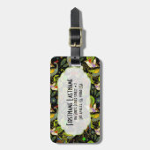 黒いカラフル背景に抽象芸術のピーコック ラゲッジタグ (正面縦)