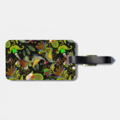 黒いカラフル背景に抽象芸術のピーコック ラゲッジタグ (裏面横)