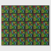 黒いカラフル背景を持つハッピーバースデー文字 ラッピングペーパー (フラット)