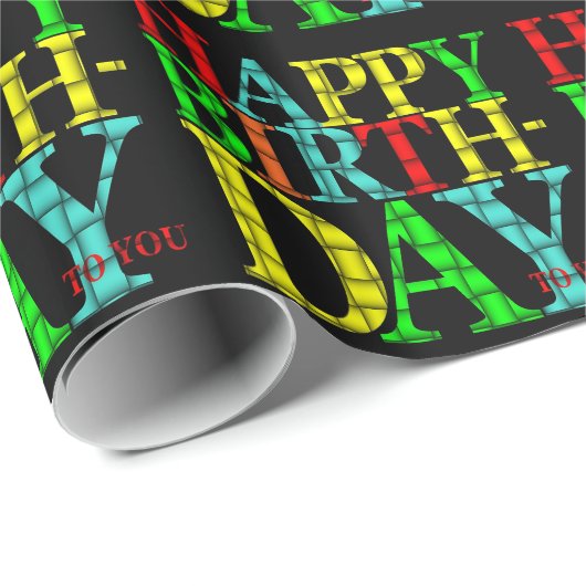 黒いカラフル背景を持つハッピーバースデー文字 ラッピングペーパー (ロールコーナー)