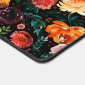 黒いカラフル花の模様 デスクマット (コーナー)