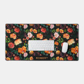 黒いカラフル花の模様 デスクマット (キーボード&マウス)