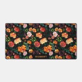 黒いカラフル花の模様 デスクマット (正面)