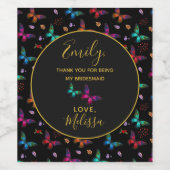 黒いカラフル花嫁のメイドに蝶ありがとう ワインラベル (シングルラベル)